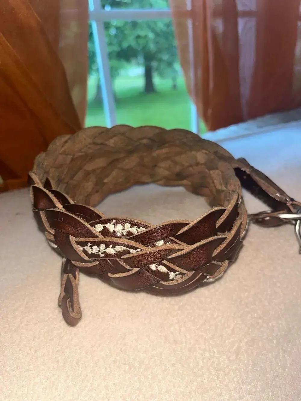 Abercrombie & Fitch Women's Braided Genuine Leather Belt, Size M/L, Brown